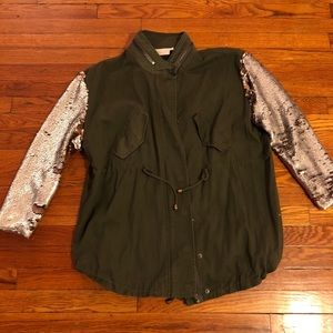 Cargo jacket with sequin sleeves